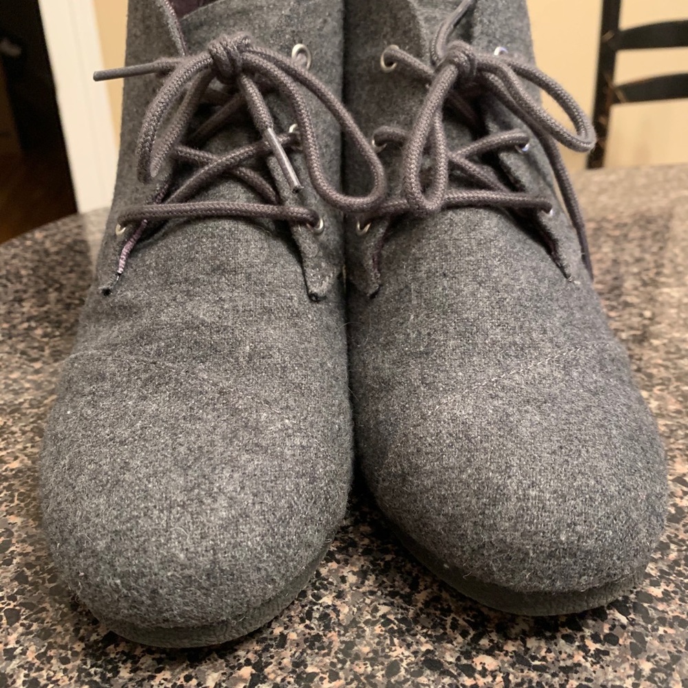 Grey suede short wedge boot comfortably fit